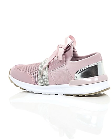 360 degree animation of product Girls pink metallic runner trainers frame-20