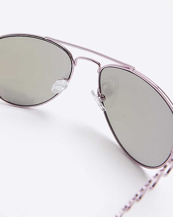 Girls Pink Mirrored Heart Aviator Sunglasses
