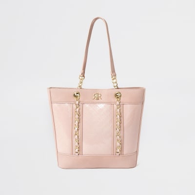 Girls pink monogram shopper bag | River Island