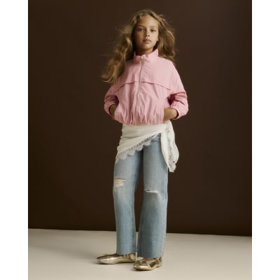 Girls Pink Nylon Zip Funnel Jacket