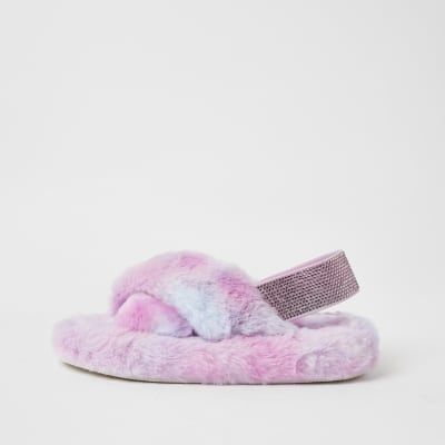 girls faux fur slippers