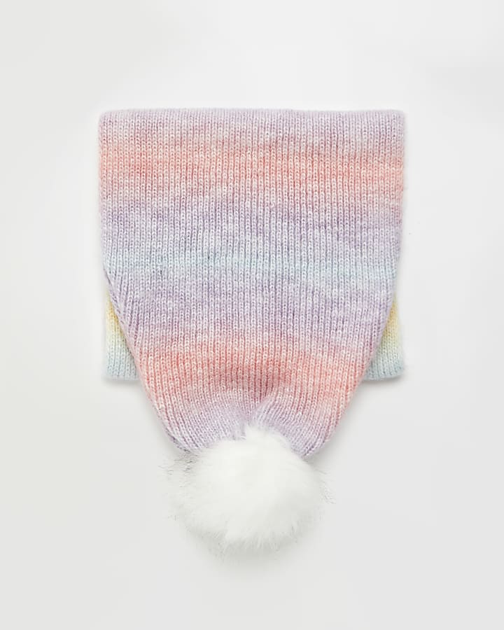 Girls pink ombre rainbow knit scarf
