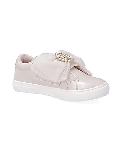 360 degree animation of product Girls pink organza bow embellished trainers frame-17