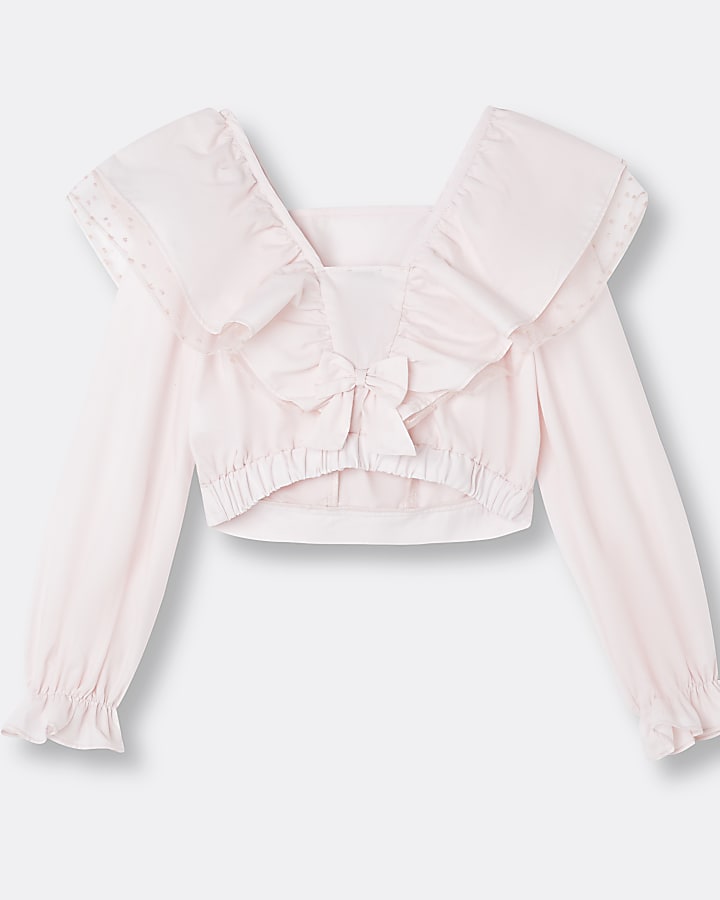Girls pink organza frill blouse top