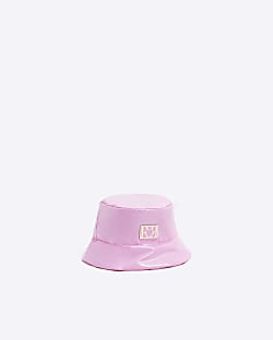 Girls Pink Padded PU Bucket Hat