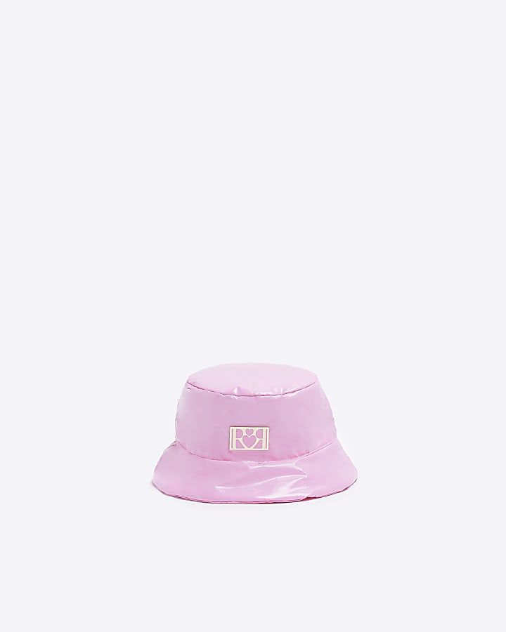 Girls Pink Padded PU Bucket Hat