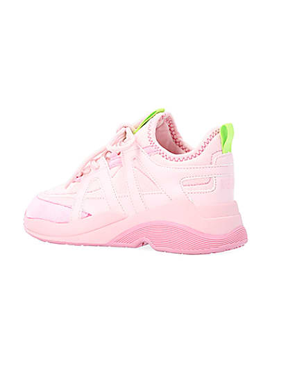 360 degree animation of product Girls Pink Panel Lace Up Chunky Trainers frame-5