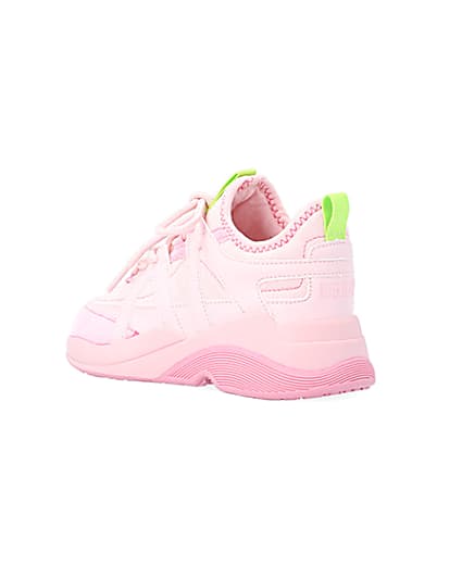 360 degree animation of product Girls Pink Panel Lace Up Chunky Trainers frame-6