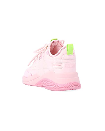 360 degree animation of product Girls Pink Panel Lace Up Chunky Trainers frame-7