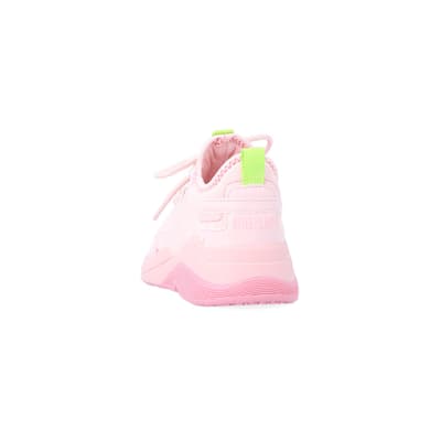 360 degree animation of product Girls Pink Panel Lace Up Chunky Trainers frame-8