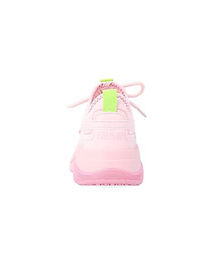 360 degree animation of product Girls Pink Panel Lace Up Chunky Trainers frame-9
