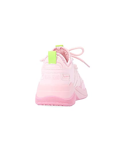 360 degree animation of product Girls Pink Panel Lace Up Chunky Trainers frame-10