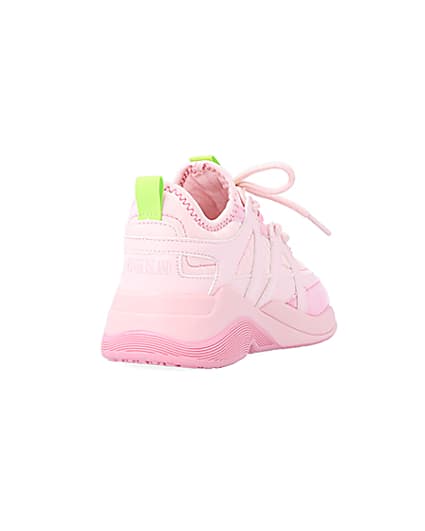 360 degree animation of product Girls Pink Panel Lace Up Chunky Trainers frame-11