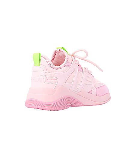 360 degree animation of product Girls Pink Panel Lace Up Chunky Trainers frame-12