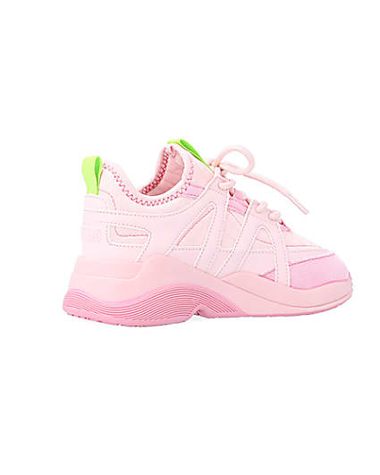 360 degree animation of product Girls Pink Panel Lace Up Chunky Trainers frame-13