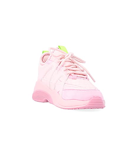 360 degree animation of product Girls Pink Panel Lace Up Chunky Trainers frame-19