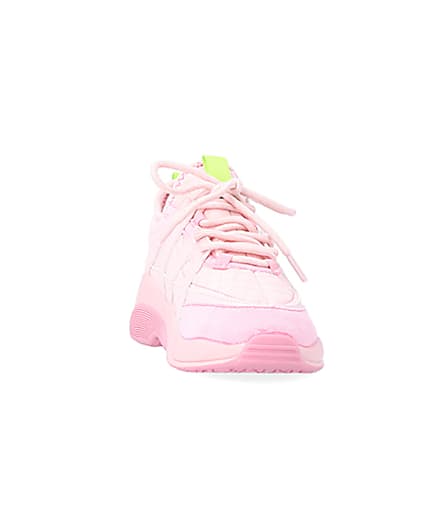 360 degree animation of product Girls Pink Panel Lace Up Chunky Trainers frame-20