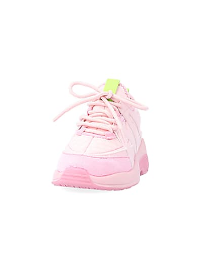 360 degree animation of product Girls Pink Panel Lace Up Chunky Trainers frame-22