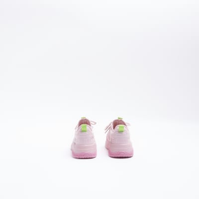 Girls Pink Panel Lace Up Chunky Trainers