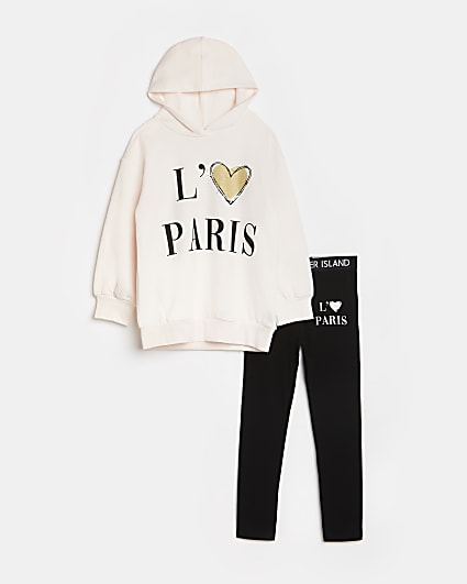 Girls pink Paris print hoodie outfit