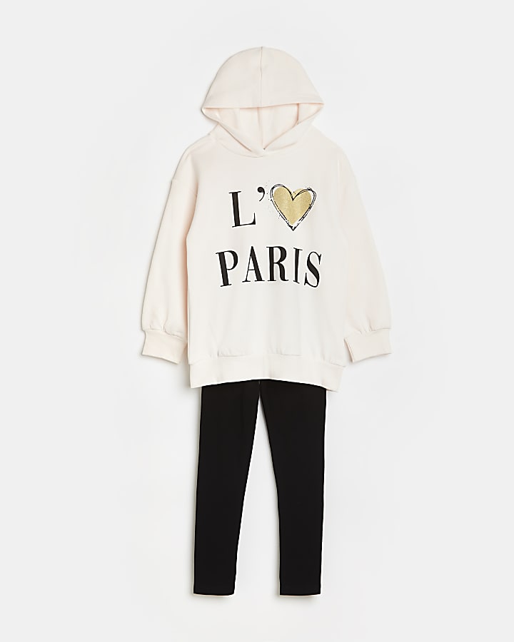 Girls pink Paris print hoodie outfit