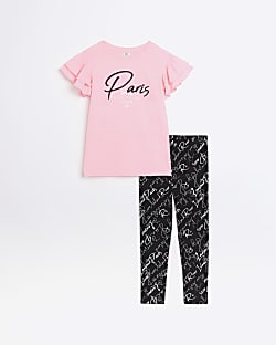 Girls Pink Paris T-shirt and Leggings set