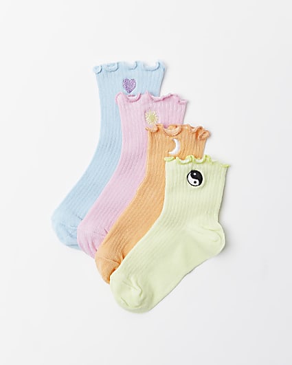 Girls pink pastel ankle socks 4 pack