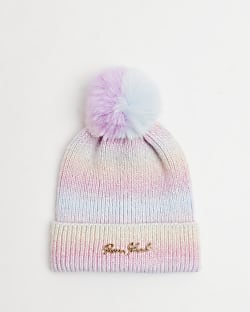 Girls Pink Pastel Pom Pom Beanie Hat