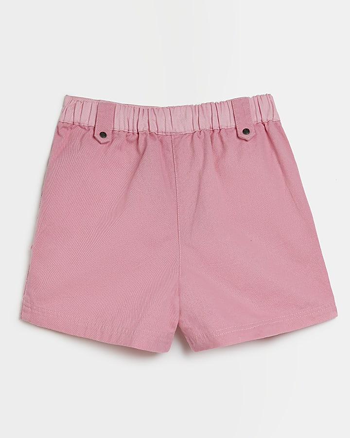 Girls pink patchwork fringed shorts