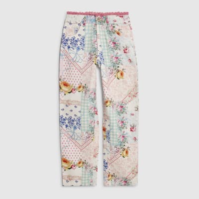 Girls Pink Patchwork Straight Leg Jeans
