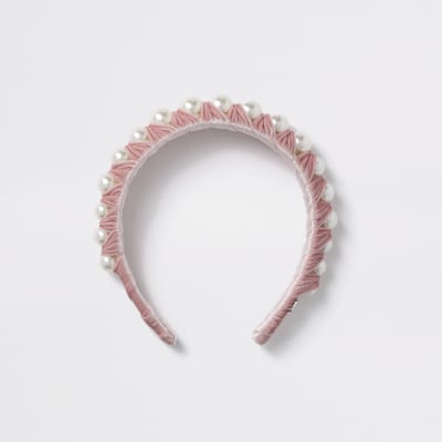 Girls pink pearl wrapped headband | River Island