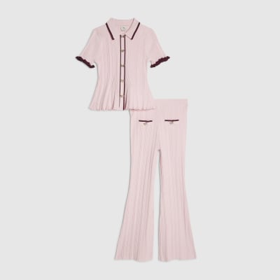 Girls Pink Peplum Hem Polo Shirt Set