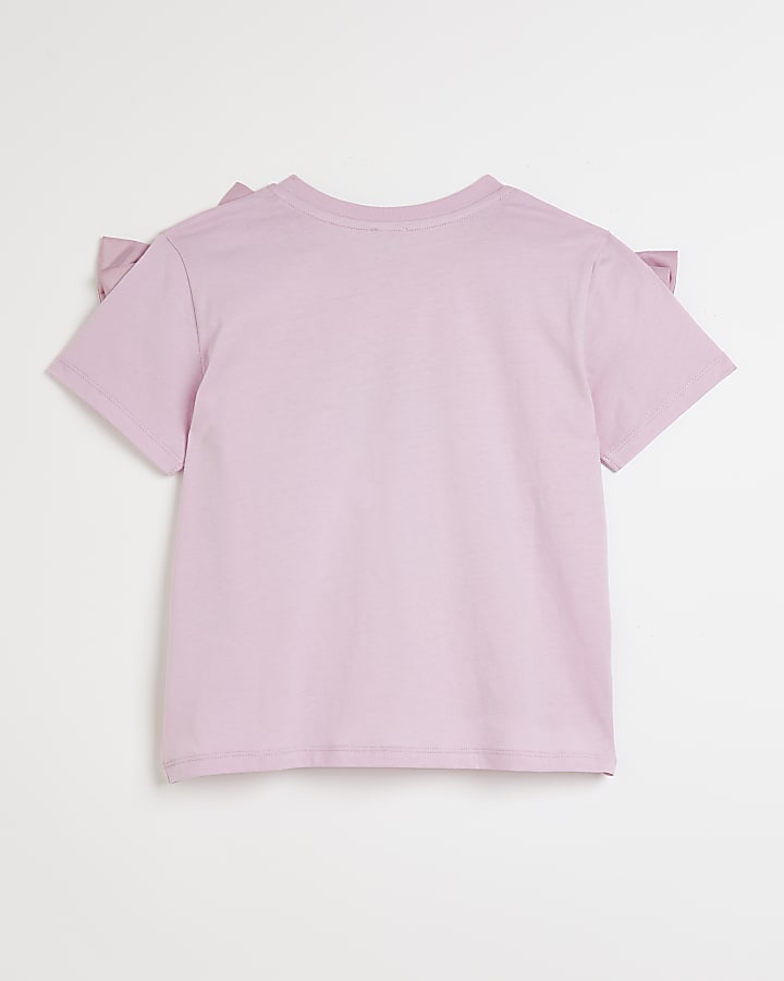 Girls pink perfume print bow t-shirt