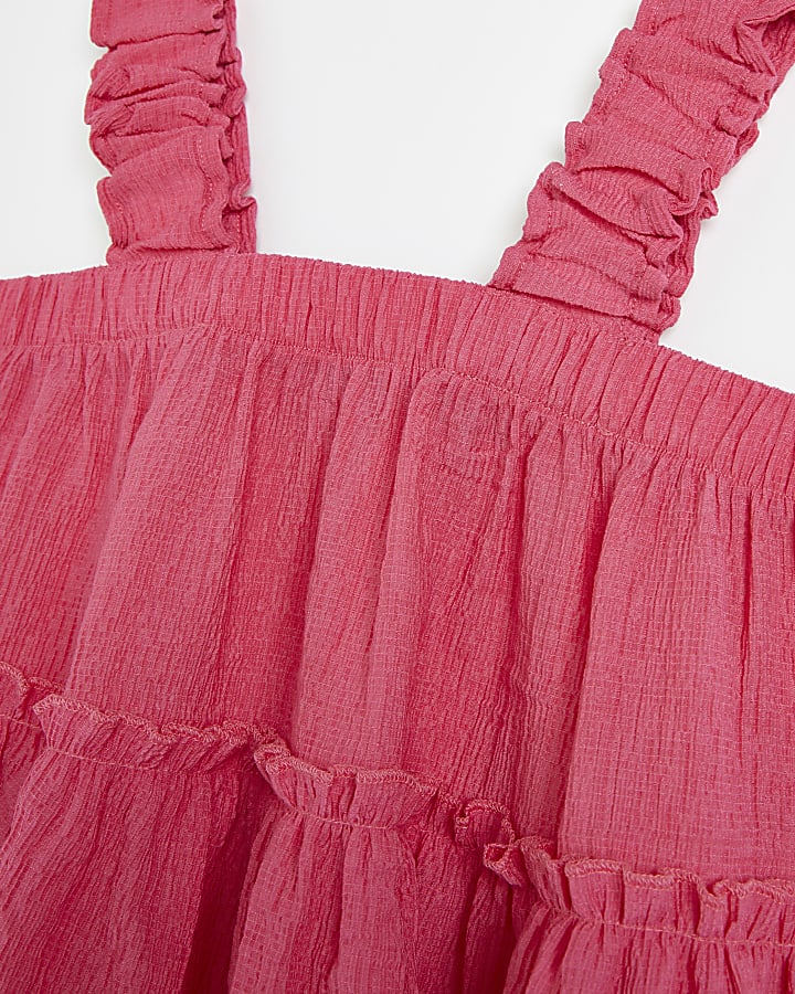 Girls pink plisse smock cami top