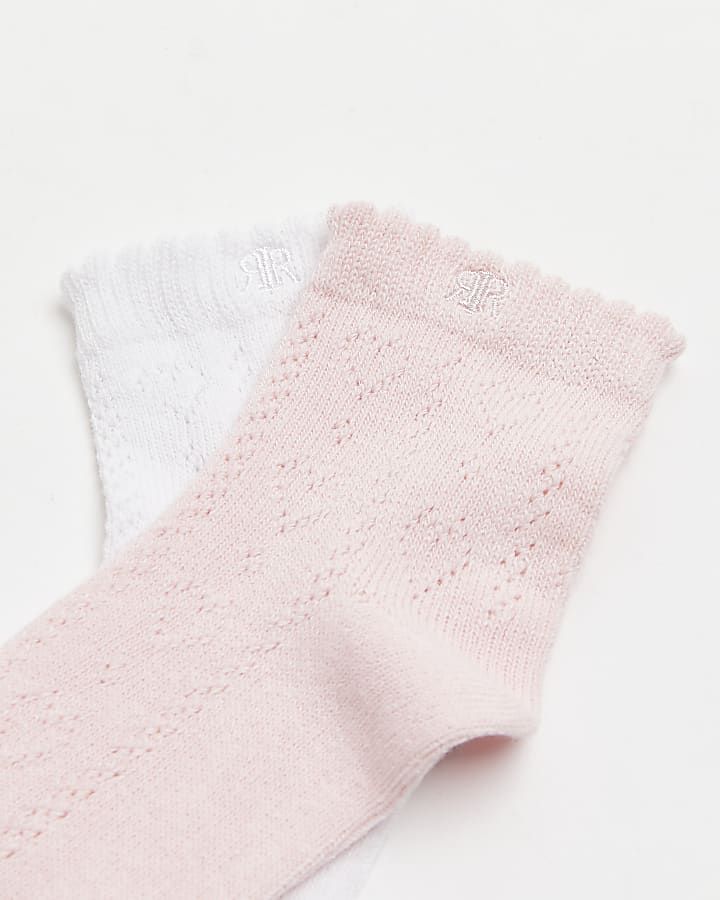 Girls Pink pointelle ankle Socks 2 pack