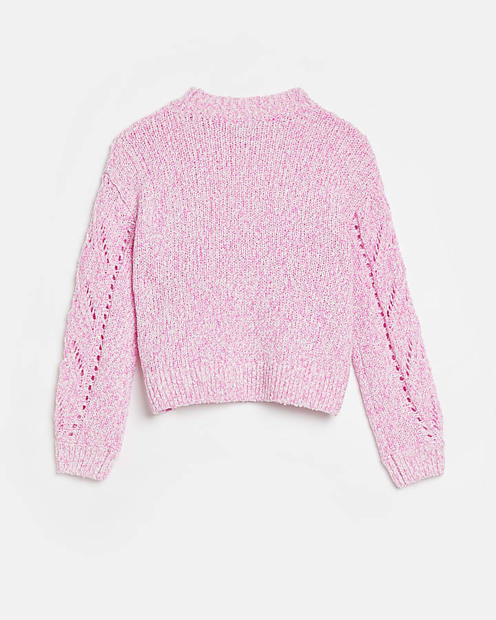 Girls pink pointelle stitch jumper