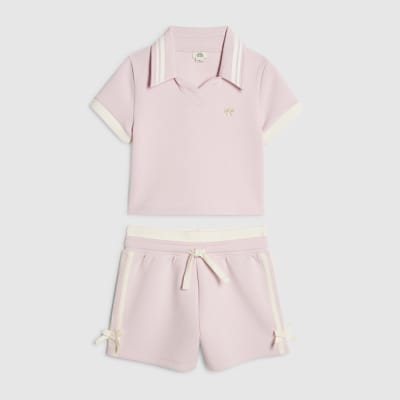 Girls Pink Polo Shirt And Shorts Set