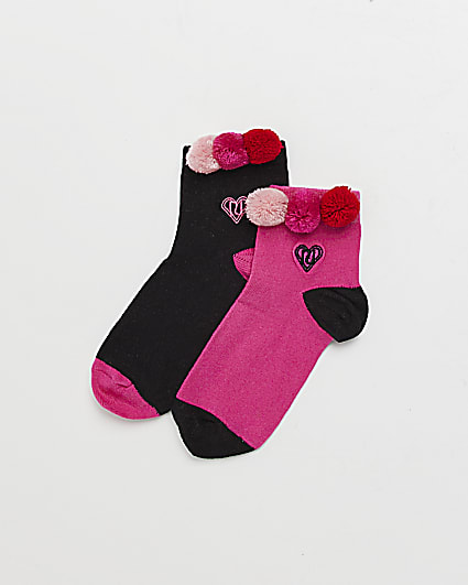 Girls Pink Pom Pom socks 2 Pack