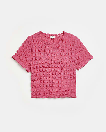 Girls pink popcorn textured t-shirt