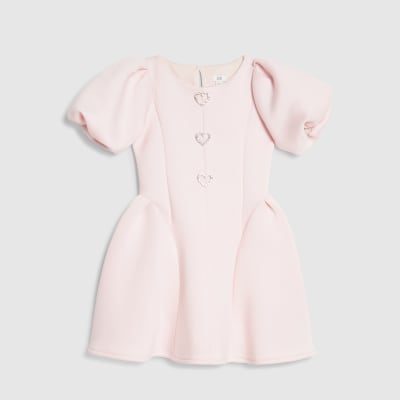 Girls Pink Premium Heart Puff Sleeve Dress