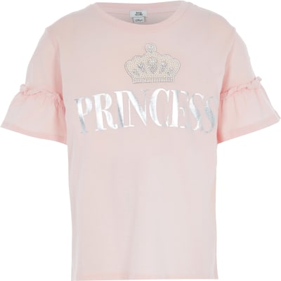 Girls Pink Princess Embellished T Shirt River Island