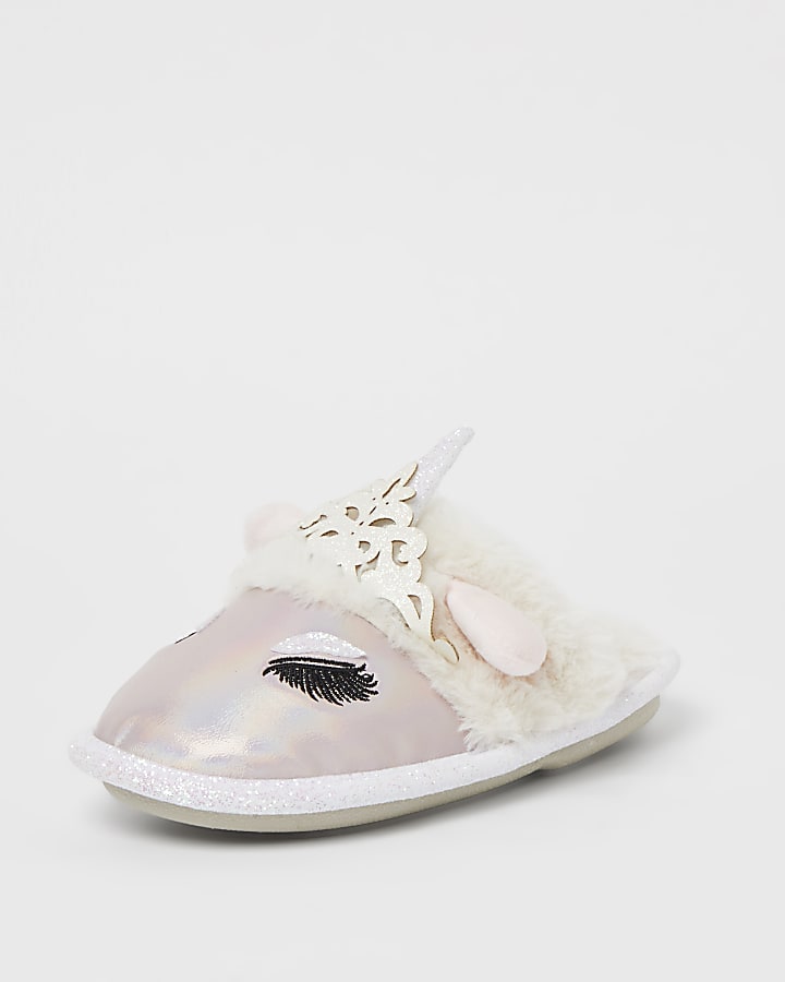 Mini girls pink unicorn slippers River Island Girls Shoes Slippers 