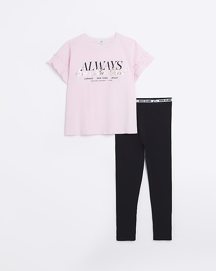 Girls pink printed t-shirt and leggings set