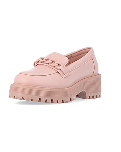360 degree animation of product Girls Pink PU Chain Loafers frame-0