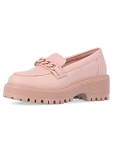 360 degree animation of product Girls Pink PU Chain Loafers frame-1