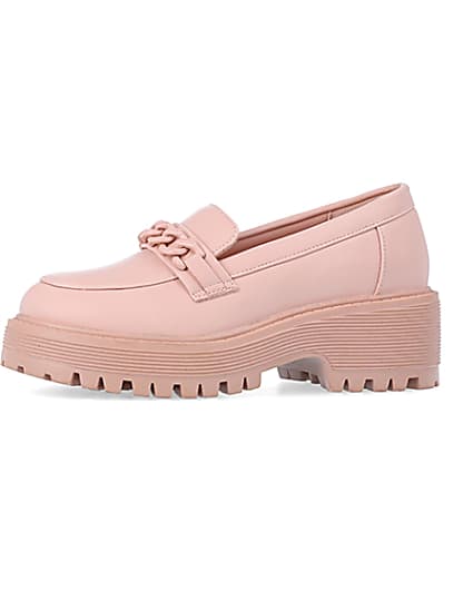360 degree animation of product Girls Pink PU Chain Loafers frame-2