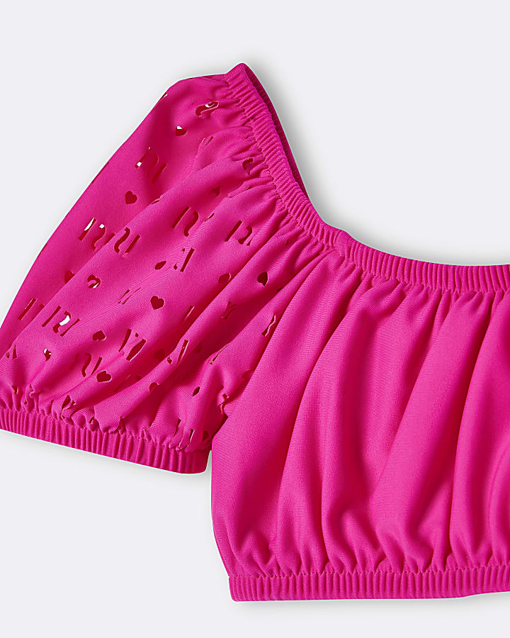 Girls pink puff sleeve bikini set