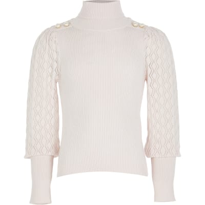 baby pink roll neck jumper