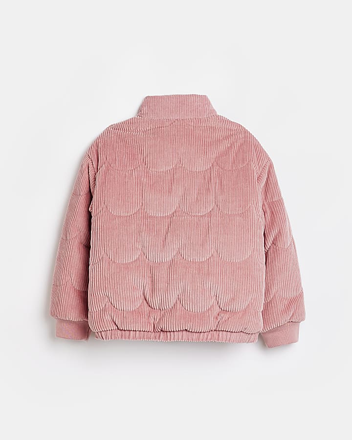 Girls Pink Quilted Cord Puffer Coat