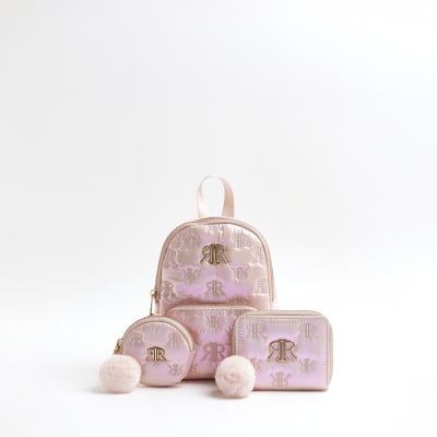 Girls Pink Quilted Pom Pom Bag Gift Set